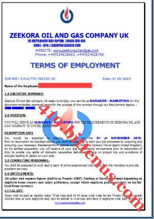 APPOINTMENT LETTER FROM ZEEKORA OIL AND GAS COMPANY UK